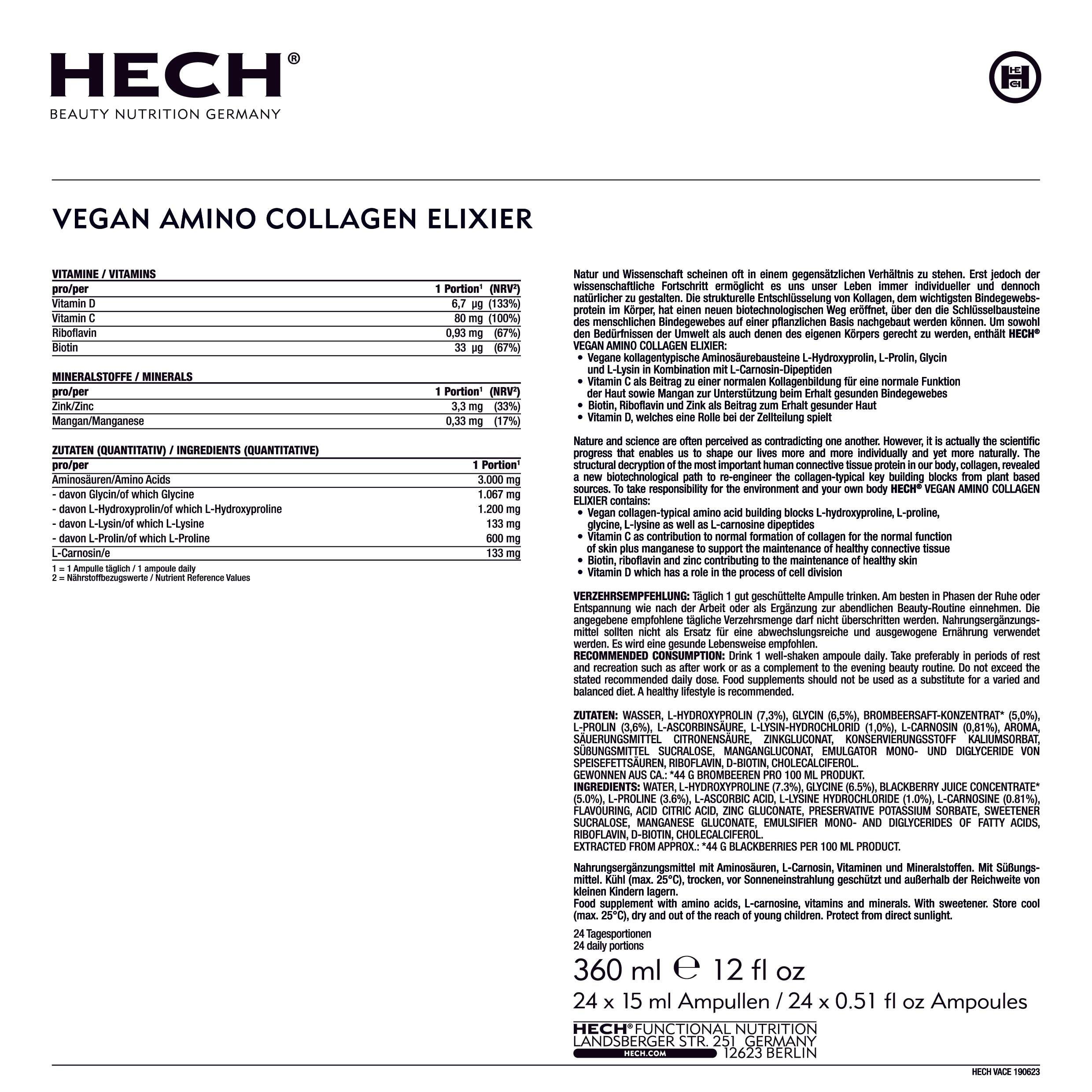 HECH® VEGAN AMINO COLLAGEN ELIXIER<br> 24 Ampullen