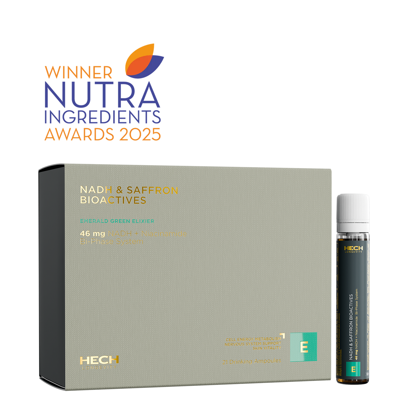 HECH® NADH & SAFFRON BIOACTIVES | EMERALD GREEN ELIXIER <br>21 Ampoules