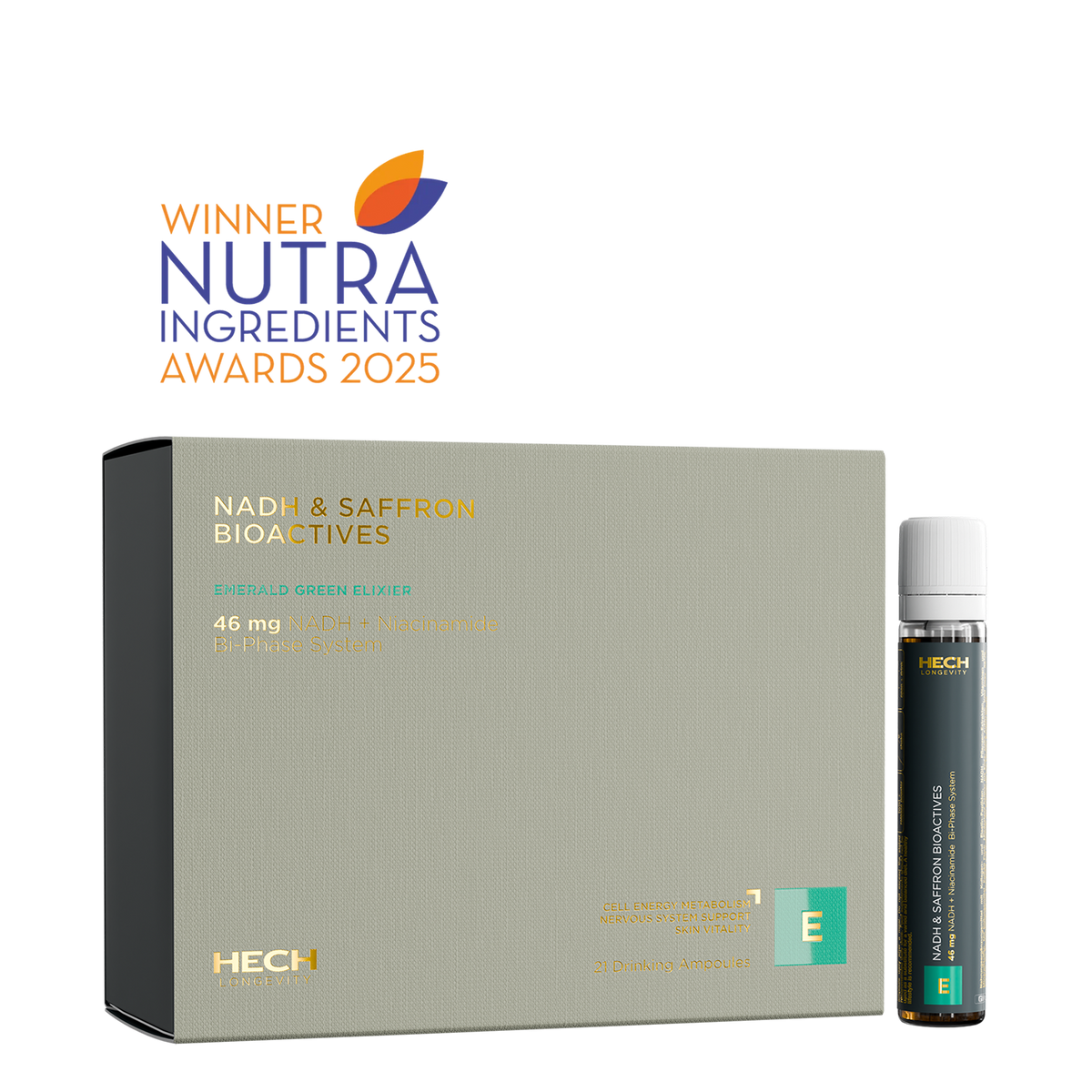HECH® NADH & SAFFRON BIOACTIVES | EMERALD GREEN ELIXIER <br>21 Ampoules