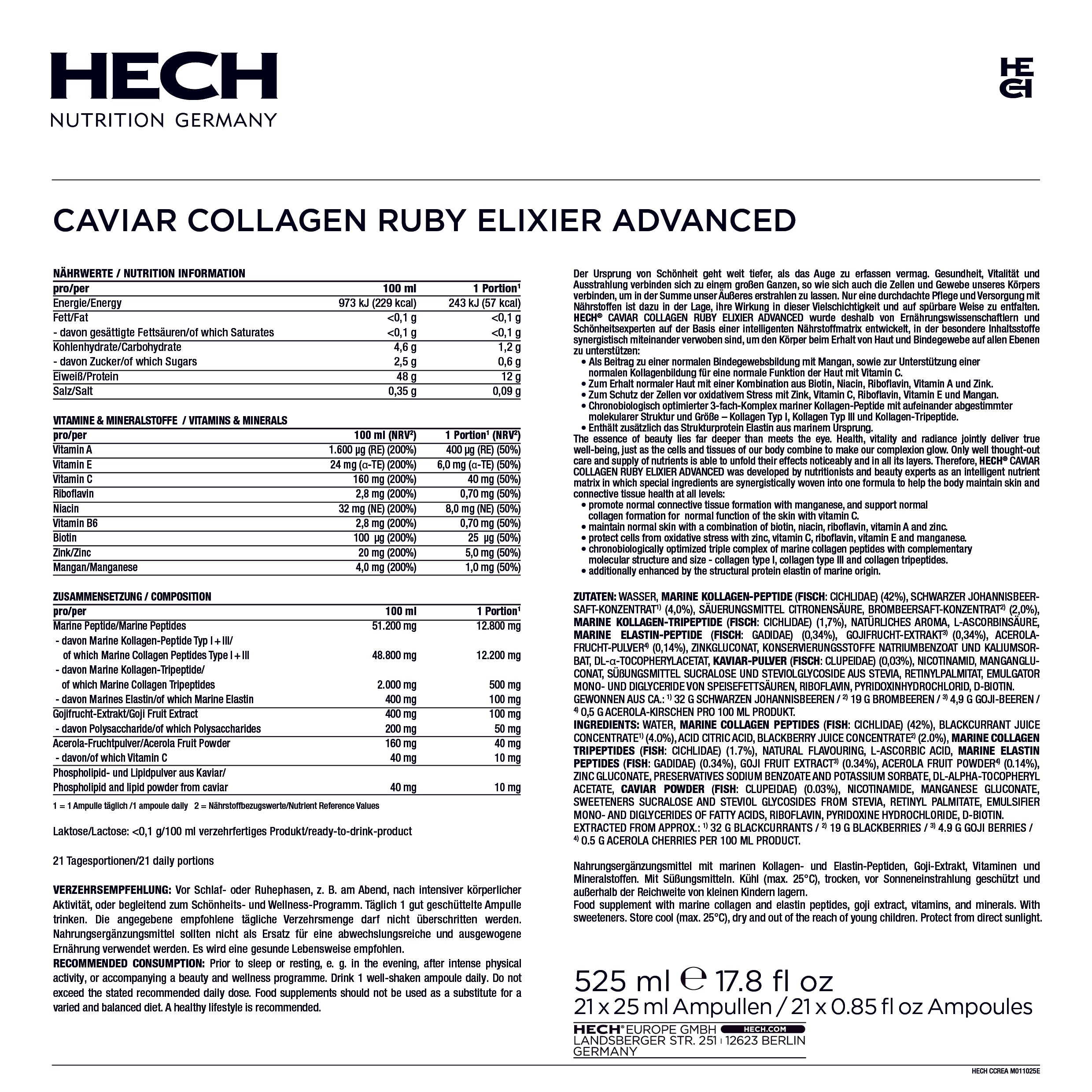 HECH® CAVIAR COLLAGEN RUBY ELIXIER ADVANCED <p> 21 Ampullen