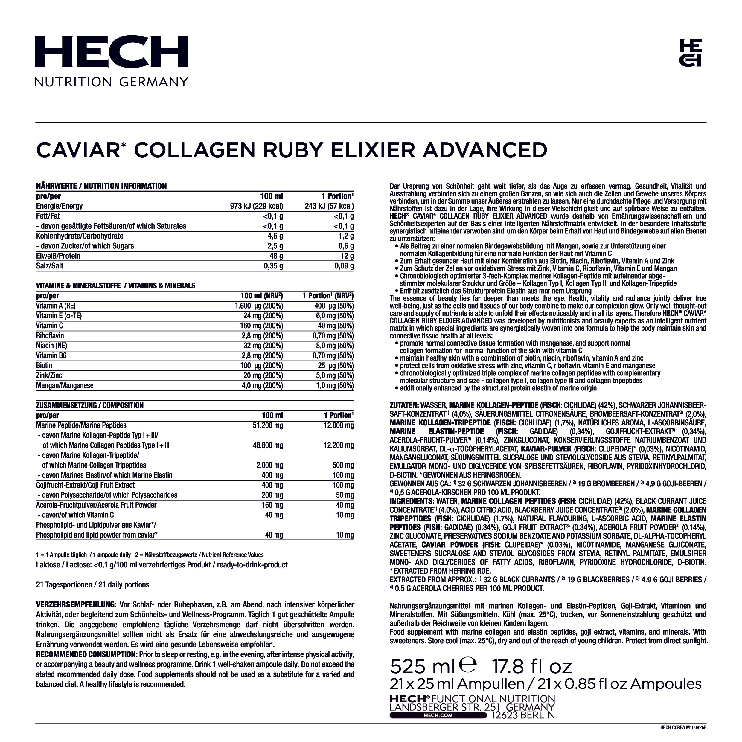HECH® CAVIAR COLLAGEN RUBY ELIXIER ADVANCED <p>21 Ampoules