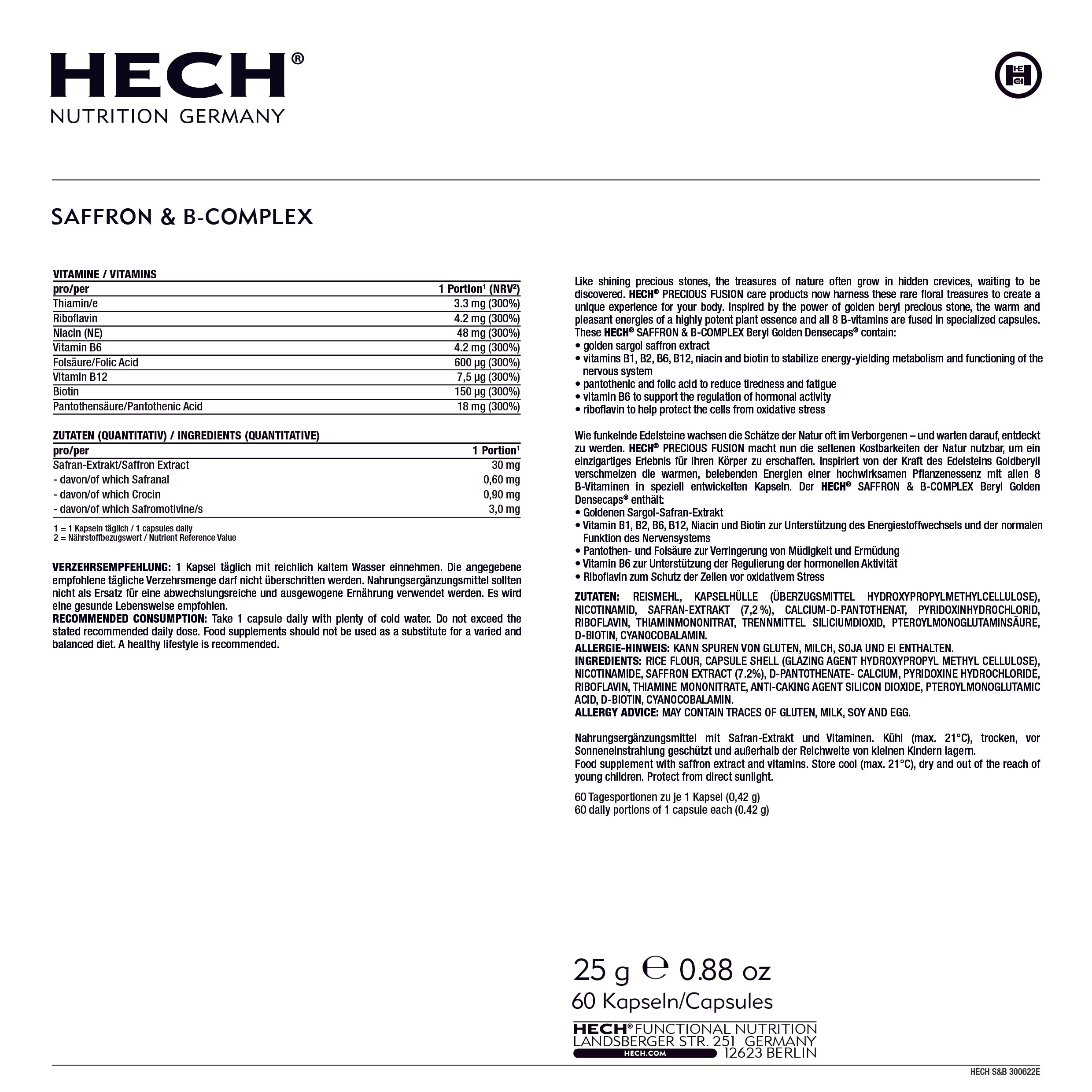HECH® SAFFRON B-COMPLEX <br> 60 Kapseln