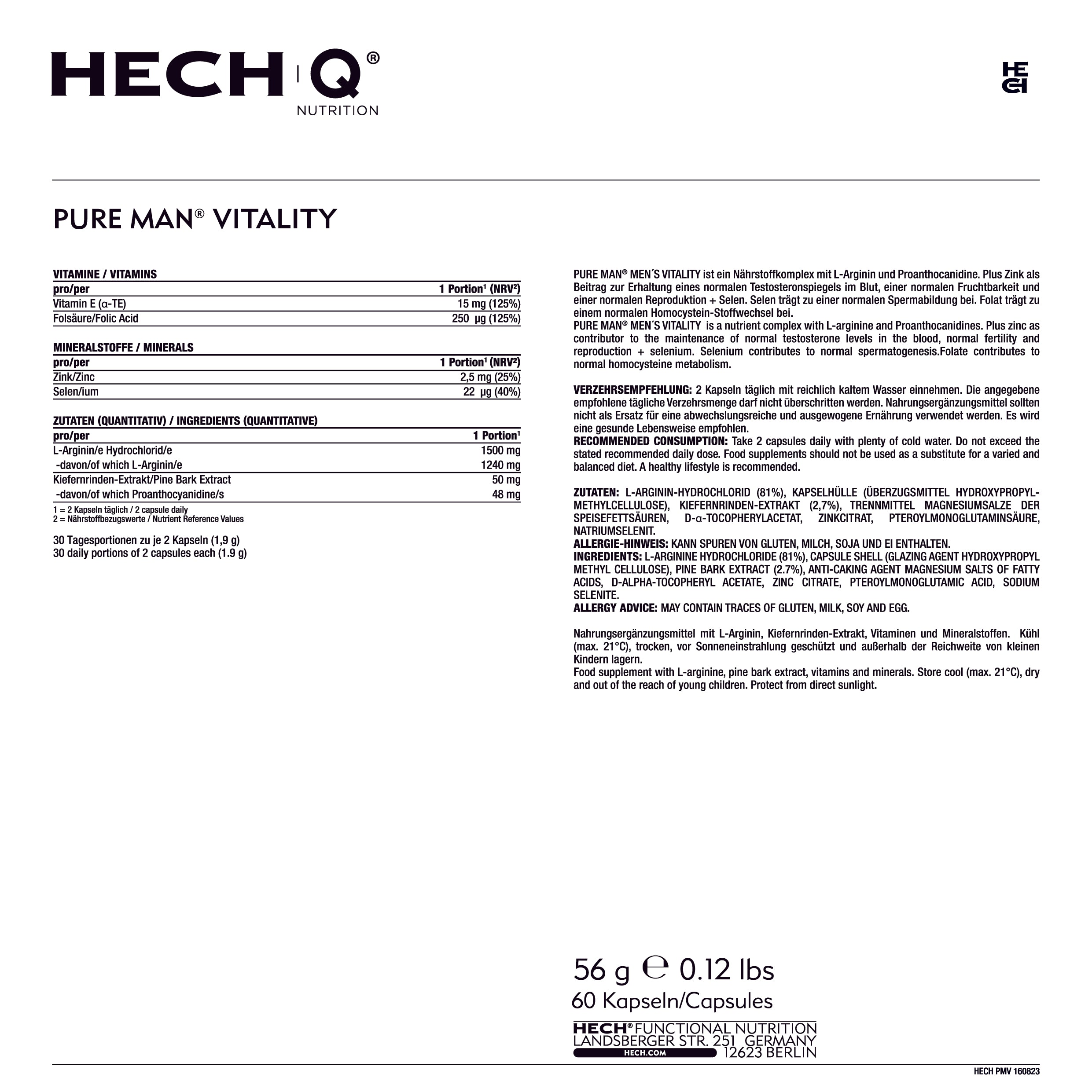 HECH | Q NUTRITION® PURE MAN VITALITY </p> 60 capsules