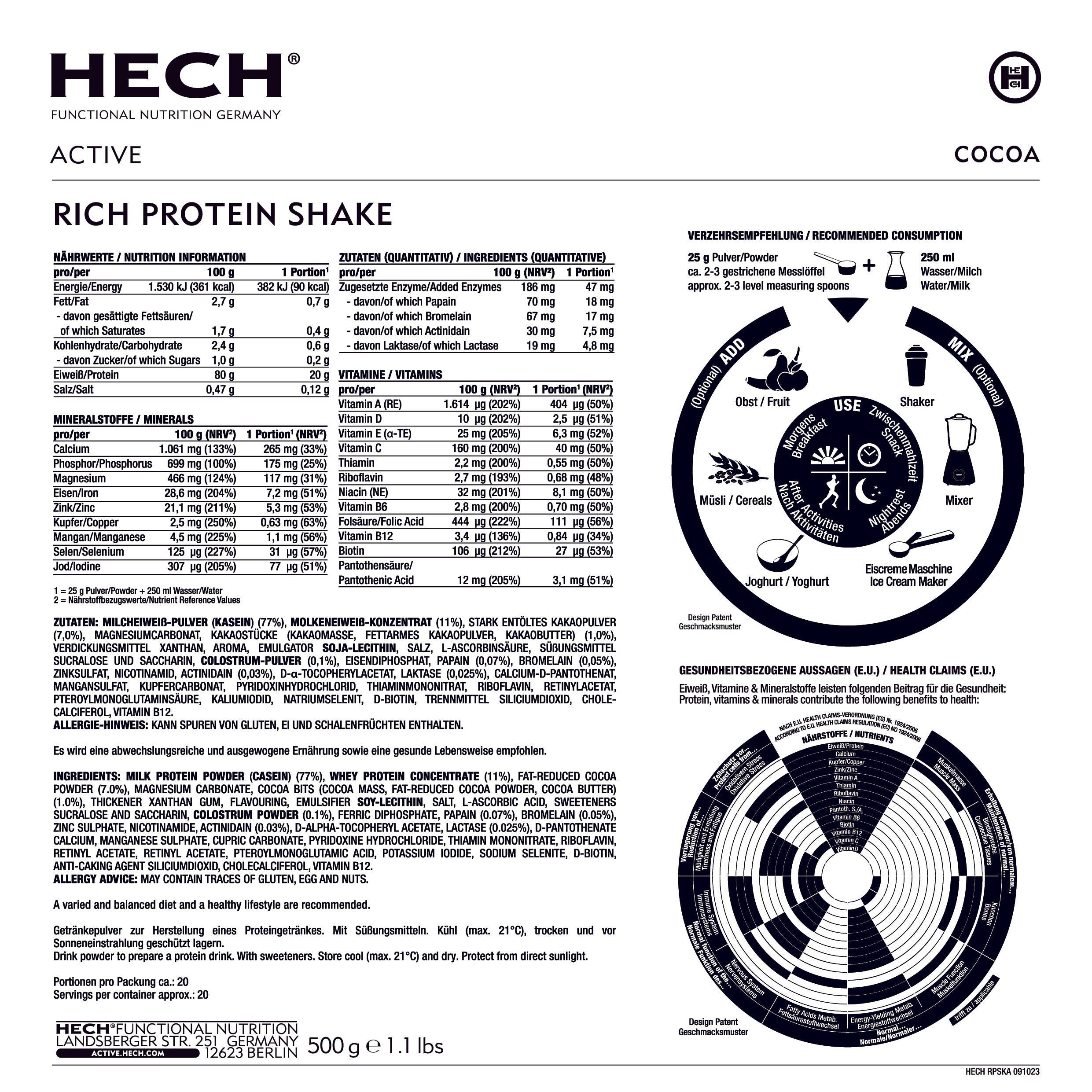 HECH® RICH PROTEIN SHAKE<br> Sonderpreis für Produktset <br> 500 g Pulver