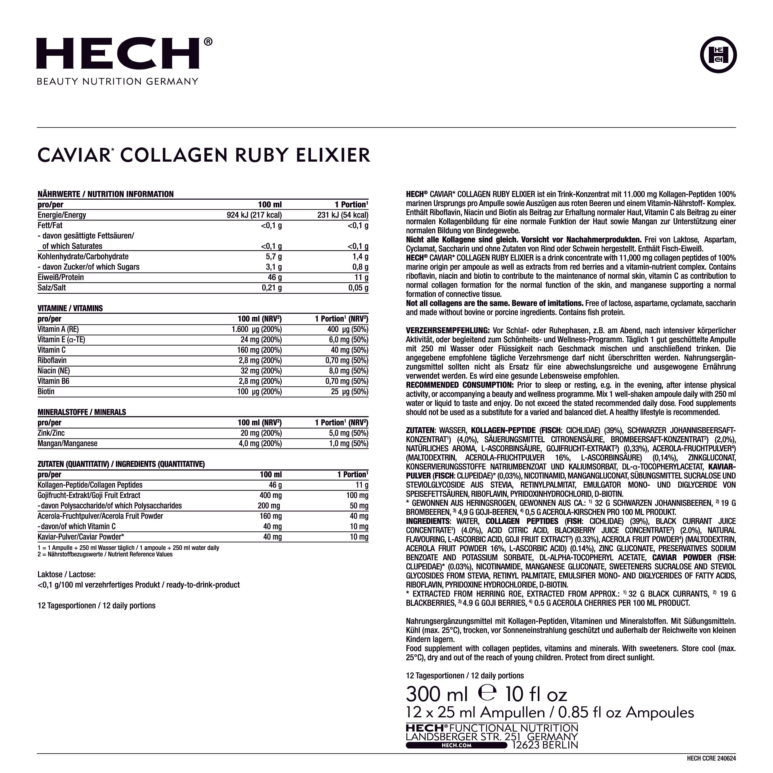 HECH® CAVIAR COLLAGEN RUBY ELIXIER<br> 12 Ampullen