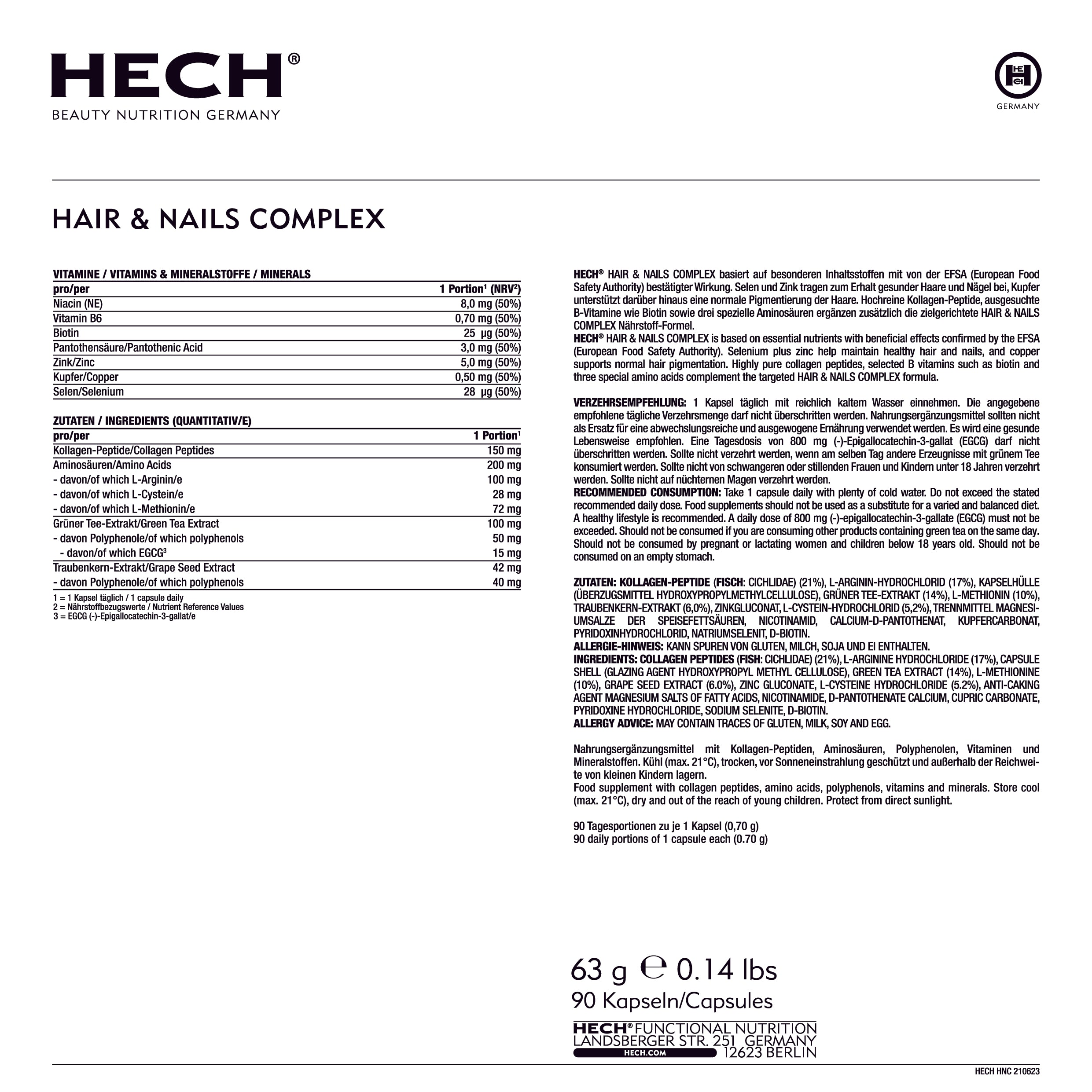 HECH® HAIR & NAILS COMPLEX <br>90 Capsules