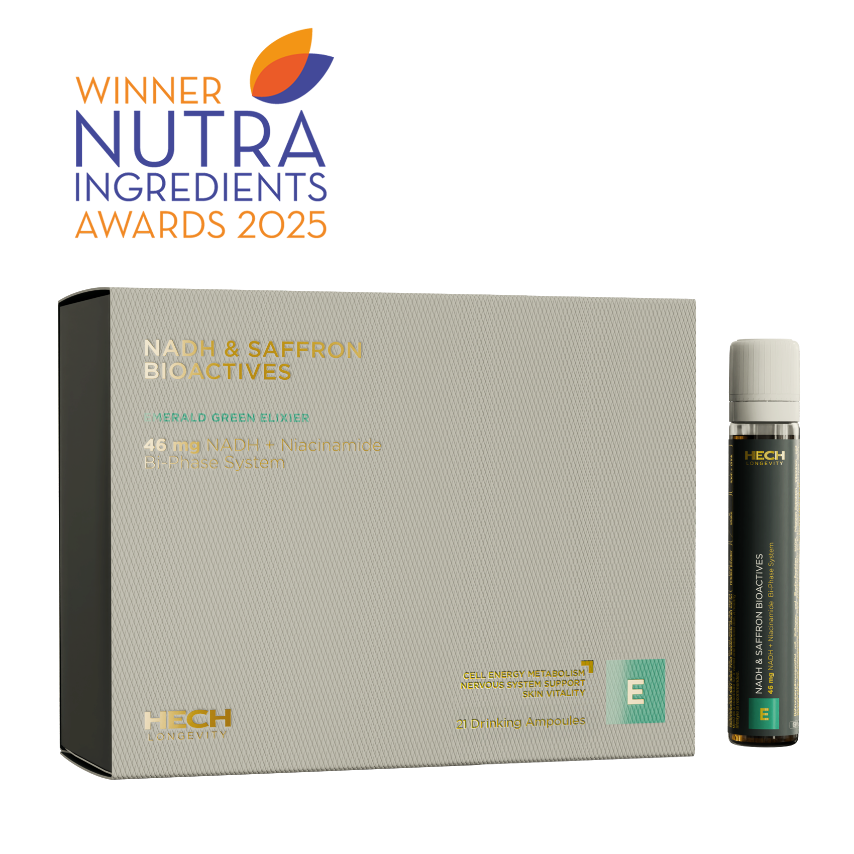 HECH® NADH & SAFFRON BIOACTIVES |  EMERALD GREEN ELIXIER <br>21 Ampoules