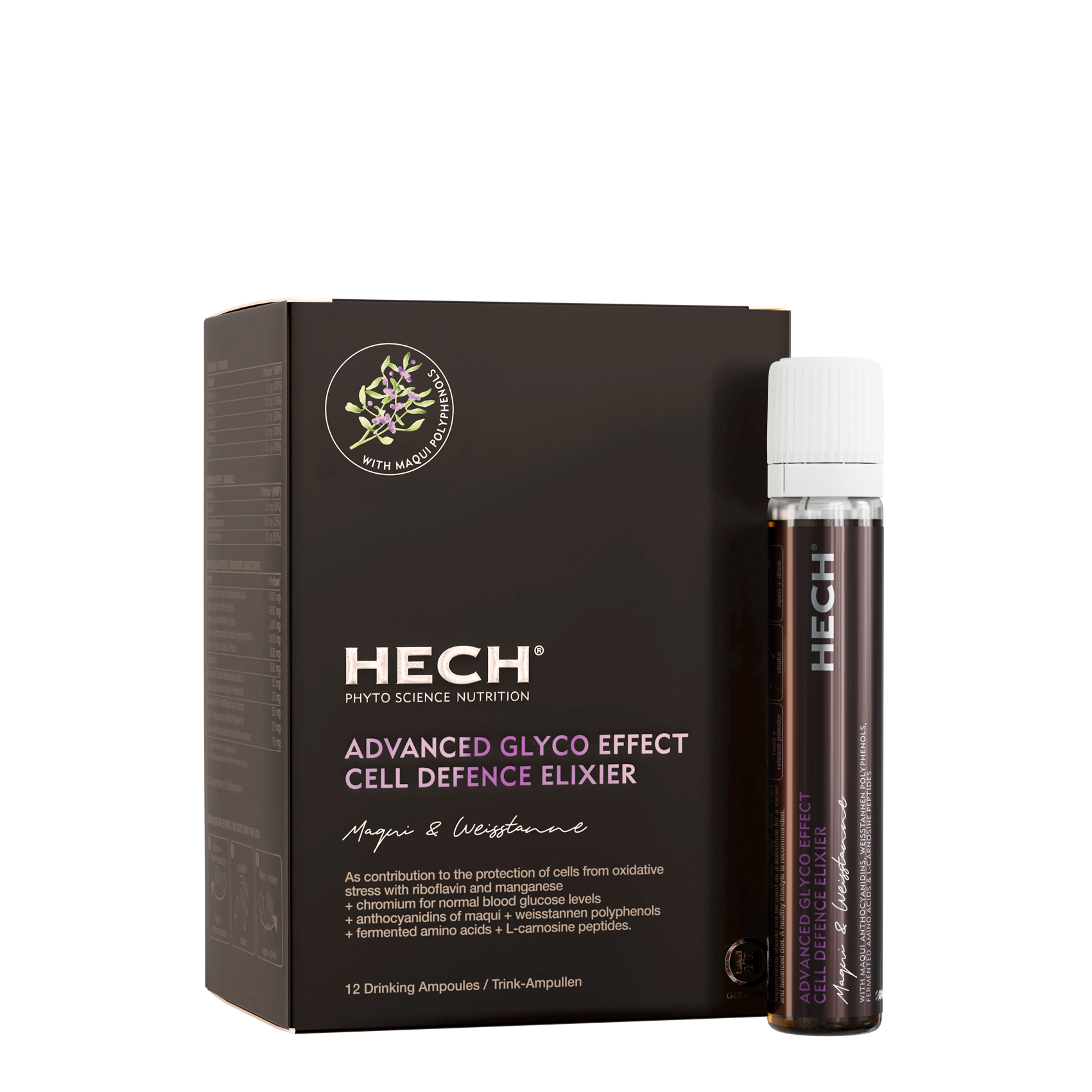 HECH Advanced Glyco Effect Box Ampulle stehend daneben